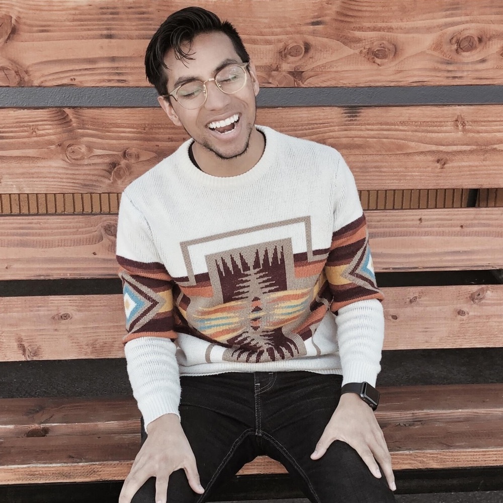 Tribal-patterned Pullover.